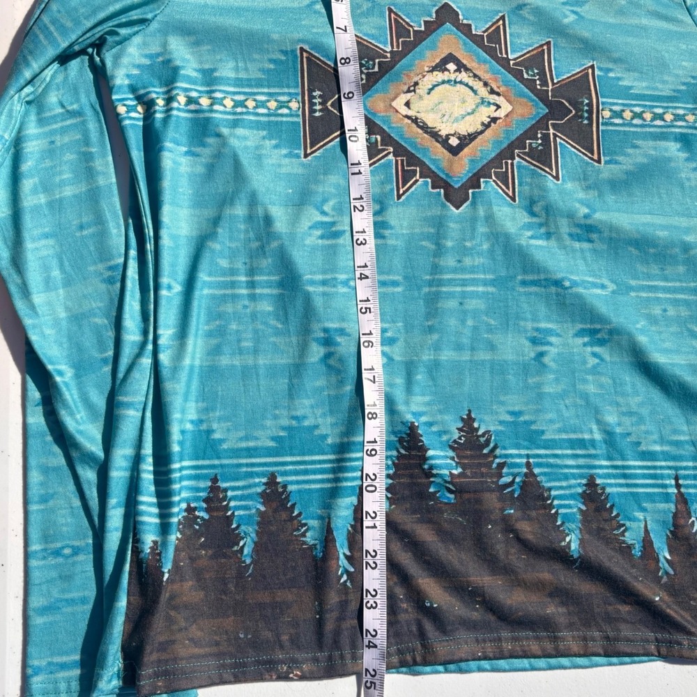 Cowgirl Studios Long Sleeve Top Women S Turquoise Southwestern Graphic - Picture 5 of 12